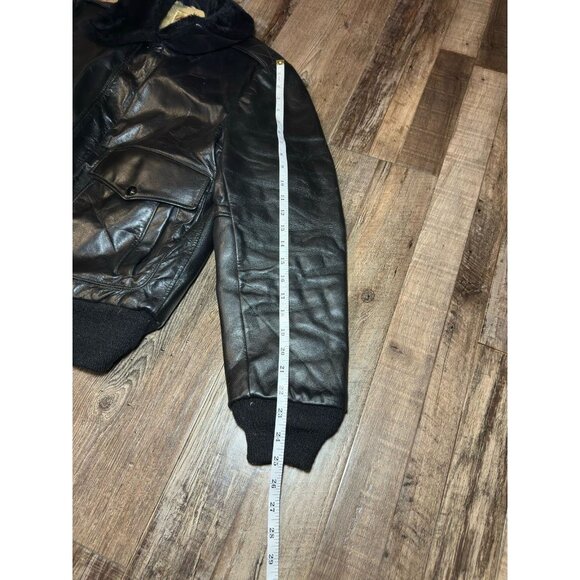 Vintage Excelled Fur Lined Leather Bomber Jacket Black Size 38 - Picture 4 of 5